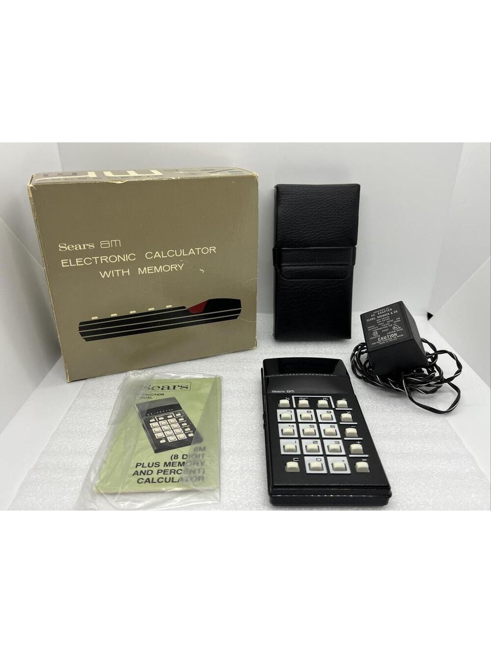 Vintage Sears 8M Electronic Calculator Memory & Percent 801.58240 W/Case & Box